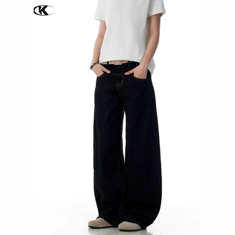 Basic Black Scimitar-silhouette Wide Leg Jeans