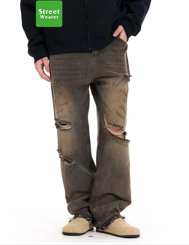Cleanfit Basic Washed Vintage Casual Straight Ripped Jeans SW023UNFG510