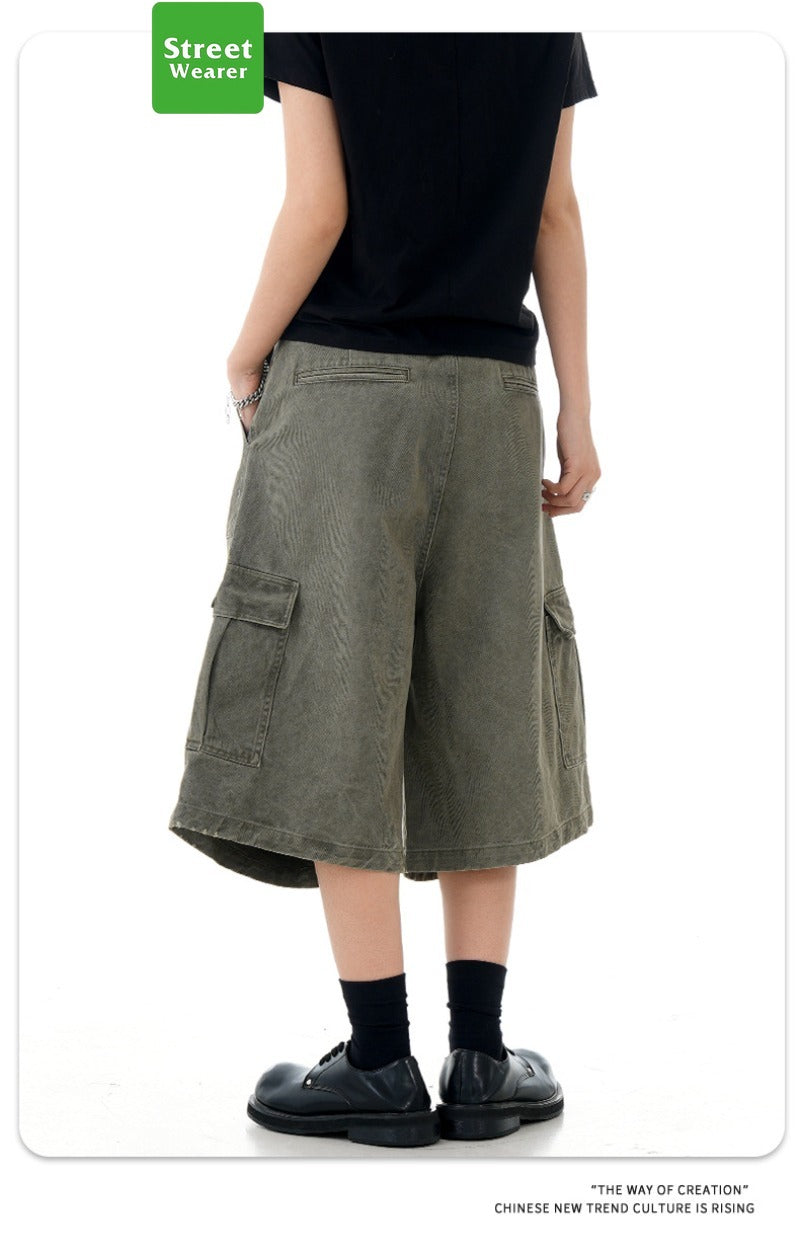 Retro Multi-Pocket Loose Straight Leg Wide Leg Work Shorts SW2001KNCK238D