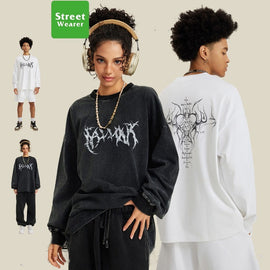 Loose Hand Painted Dirtyfit Graffiti Washed Long Sleeve T-shirt SW005BE5704