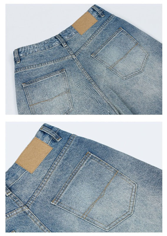 Washed Baggy Straight Leg Clean Fit Jeans