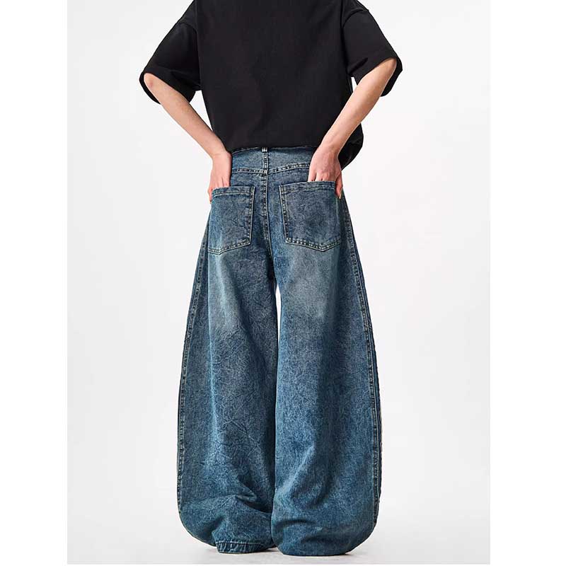 Vintage Baggy Washed Denim three stripes Jeans 7845