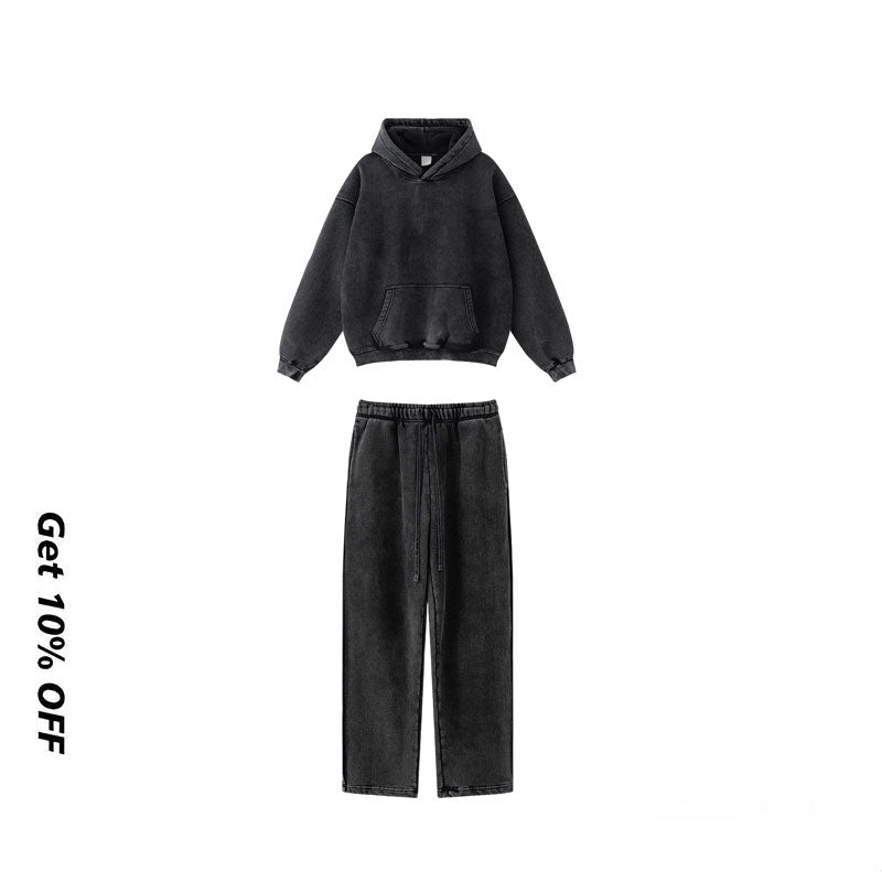 Loose Fitting Washed Vintage Hoodie Set W2485K2487