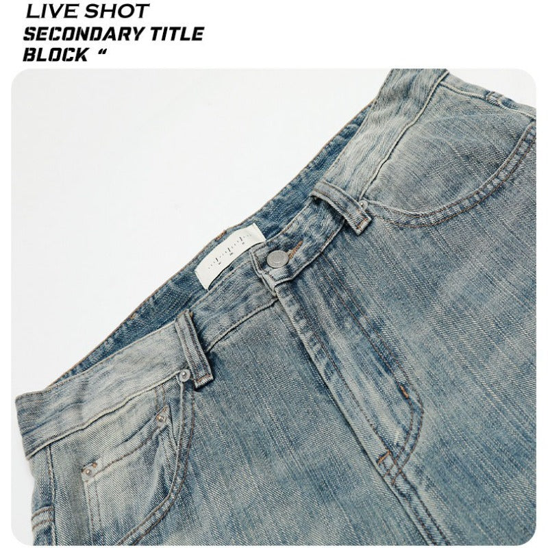 Washed Blue Bamboo-patterned Scimitar-silhouette Jeans