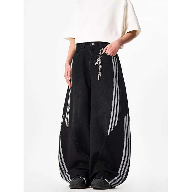 Baggy Washed Denim three stripes Jeans 7845