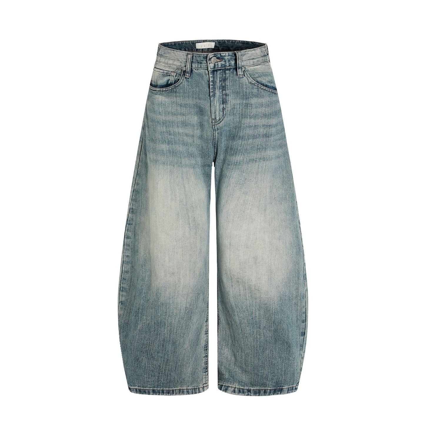 Washed Blue Bamboo-patterned Scimitar-silhouette Jeans