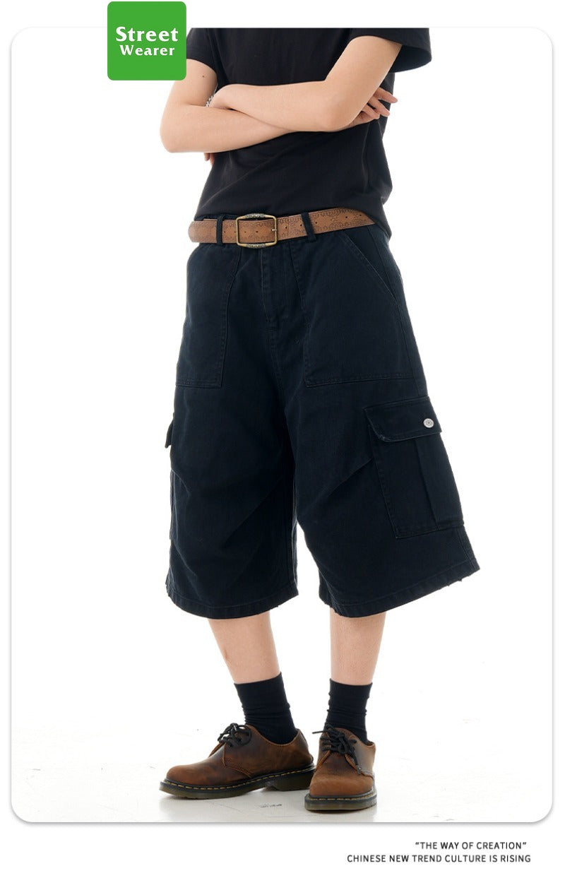Retro Multi-Pocket Loose Straight Leg Wide Leg Work Shorts SW2001KNCK238D