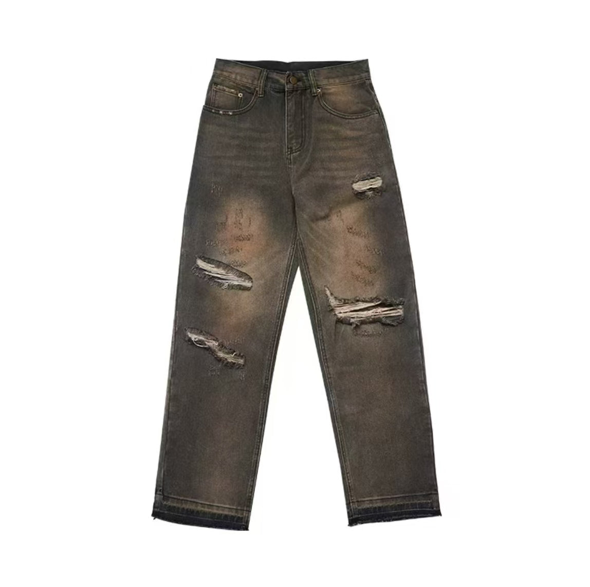 Cleanfit Basic Washed Vintage Casual Straight Ripped Jeans SW023UNFG510