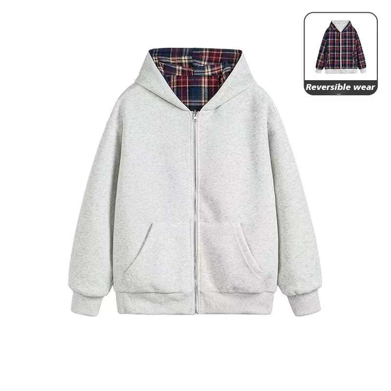Reversible Wear Plaid Hoodies