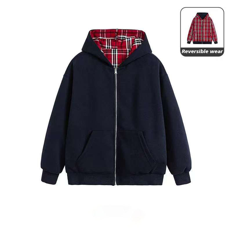 Reversible Wear Plaid Hoodies