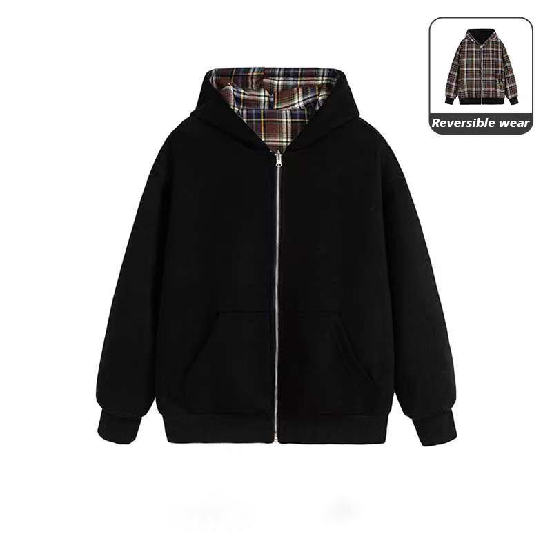 Reversible Wear Plaid Hoodies