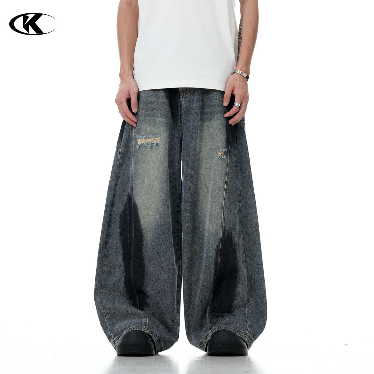 Retro Graffiti Broken Holes Scimitar-silhouette Jeans