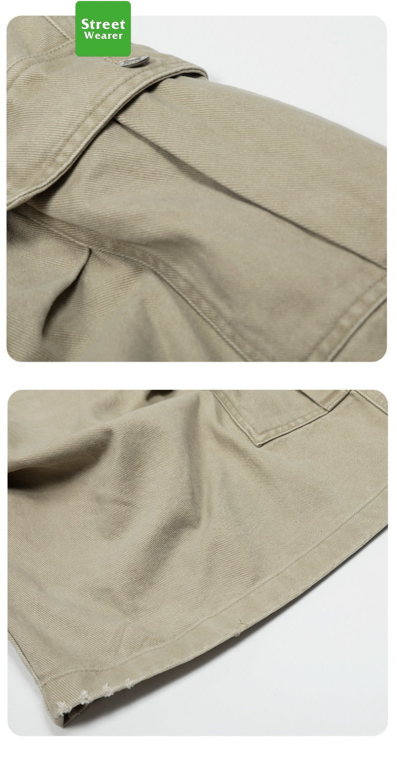 Retro Multi-Pocket Loose Straight Leg Wide Leg Work Shorts SW2001KNCK238D