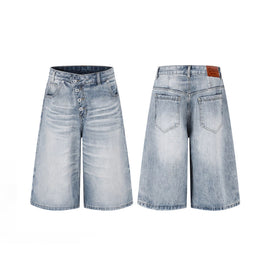 Flip Utility Button Fly Baggy Denim Shorts – Light Blue