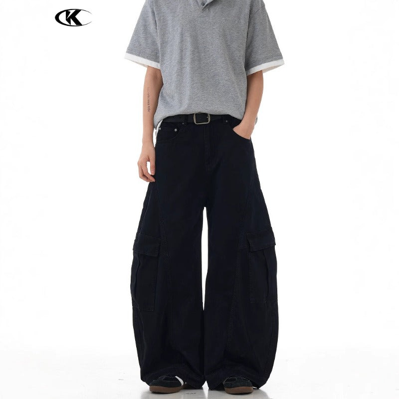 Vintage Baggy  Scimitar-silhouette Multiple Pockets Pants