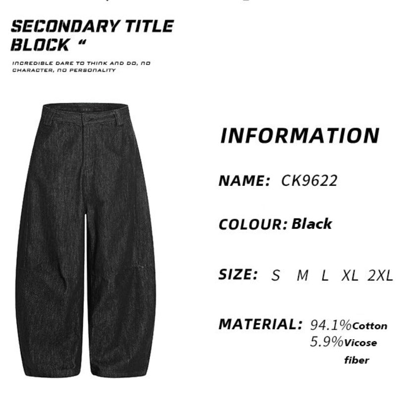 Vintage Black Scimitar-silhouette Wide-leg Jeans