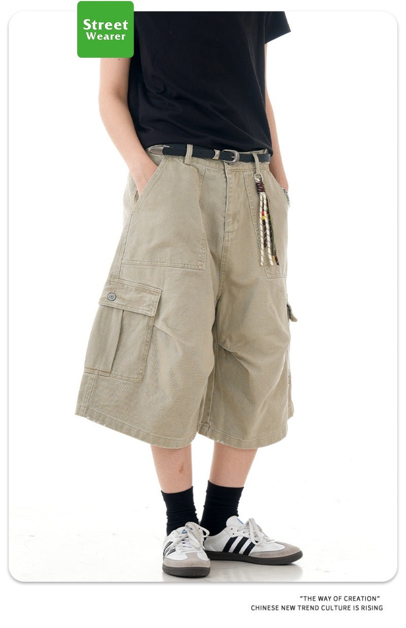 Retro Multi-Pocket Loose Straight Leg Wide Leg Work Shorts SW2001KNCK238D
