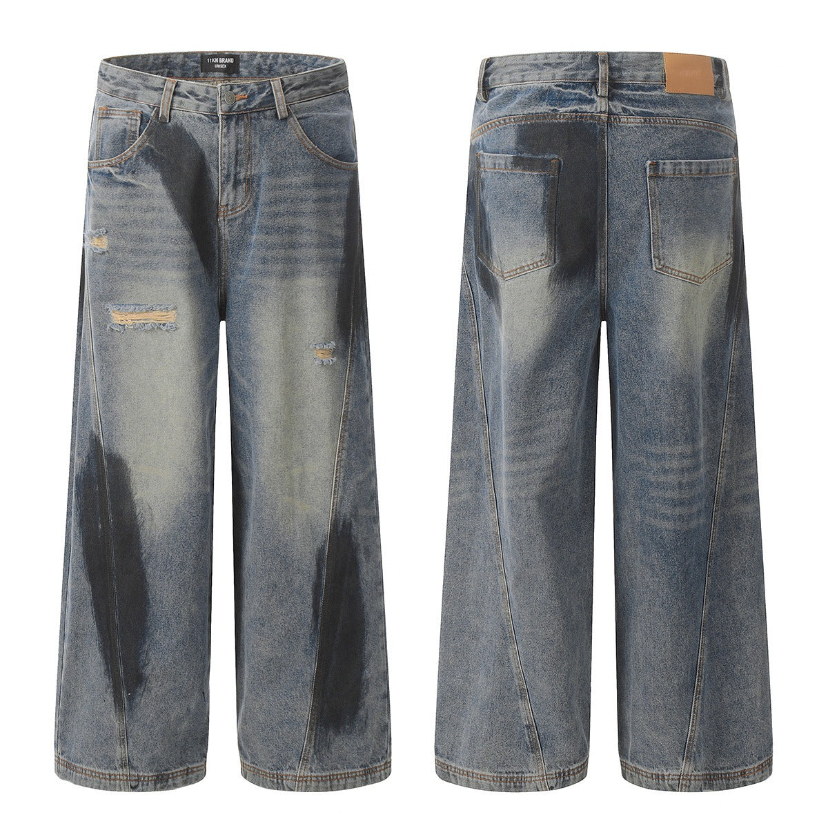 Retro Graffiti Broken Holes Scimitar-silhouette Jeans