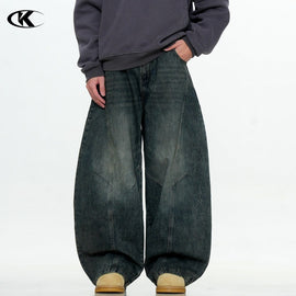 Vintage Blue Washed Scimitar-silhouette Jean