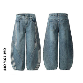 Vintage Baggy Washed Denim three stripes Jeans 7845