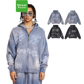 Graffiti Hand Painted Padded Loose Zip Hooded BE5823