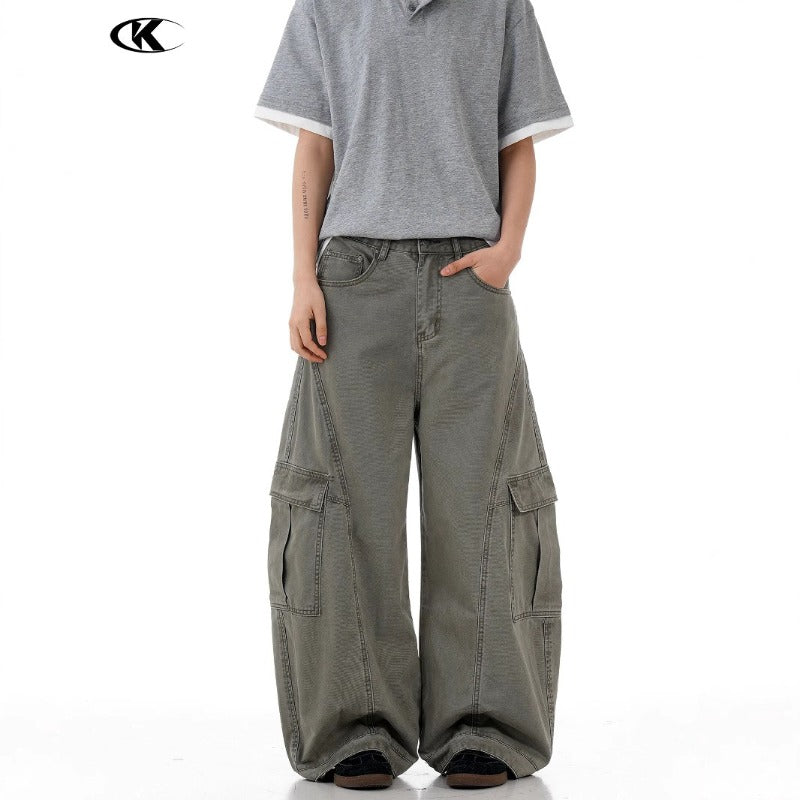 Vintage Baggy  Scimitar-silhouette Multiple Pockets Pants