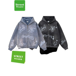 Graffiti Hand Painted Padded Loose Zip Hooded BE5823