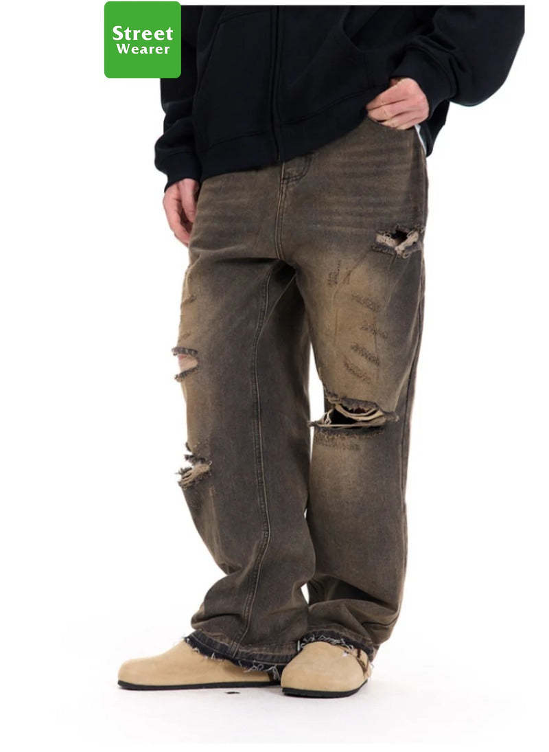 Cleanfit Basic Washed Vintage Casual Straight Ripped Jeans SW023UNFG510