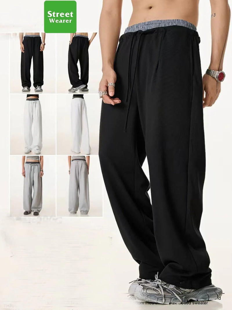 Plaid Color Contrast Double Waist Head Casual Pants K25154