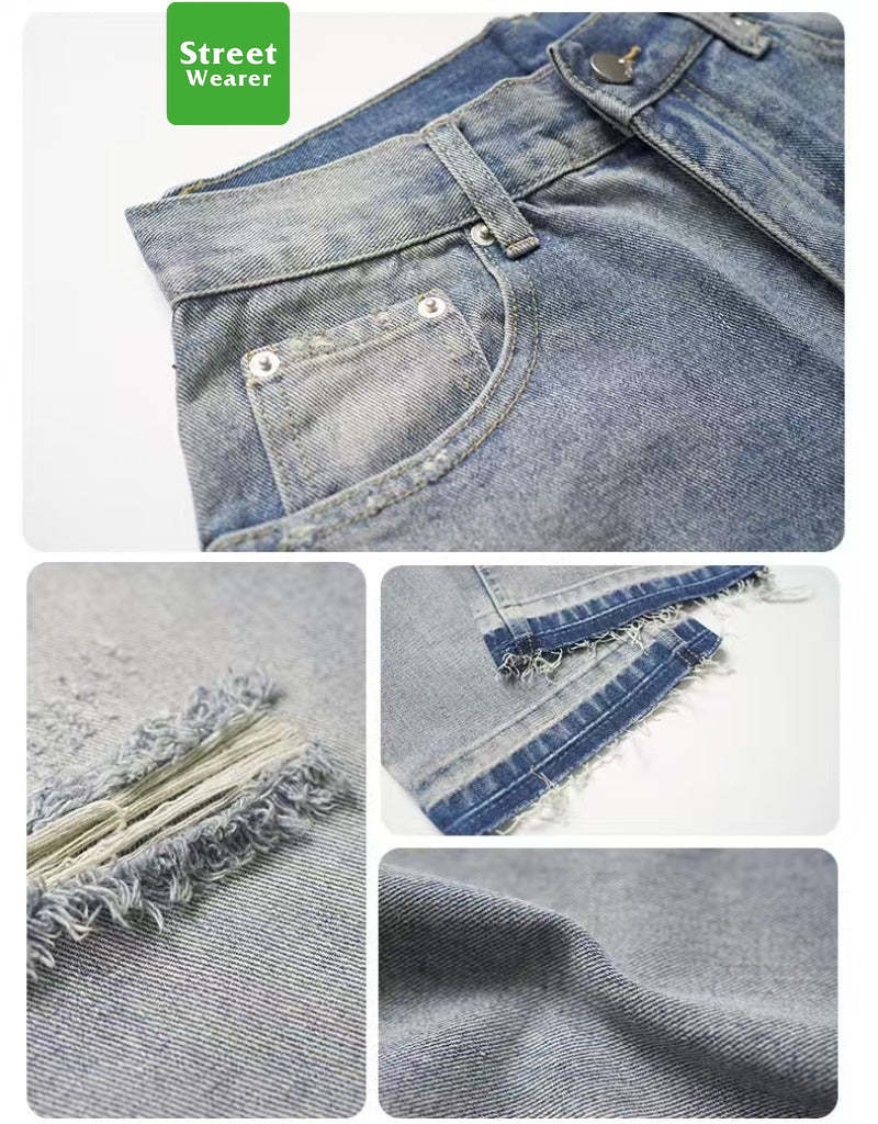 Cleanfit Basic Washed Vintage Casual Straight Ripped Jeans SW023UNFG510