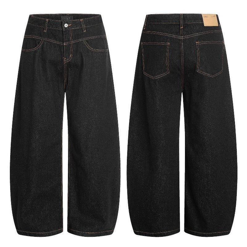 Basic Black Scimitar-silhouette Wide Leg Jeans
