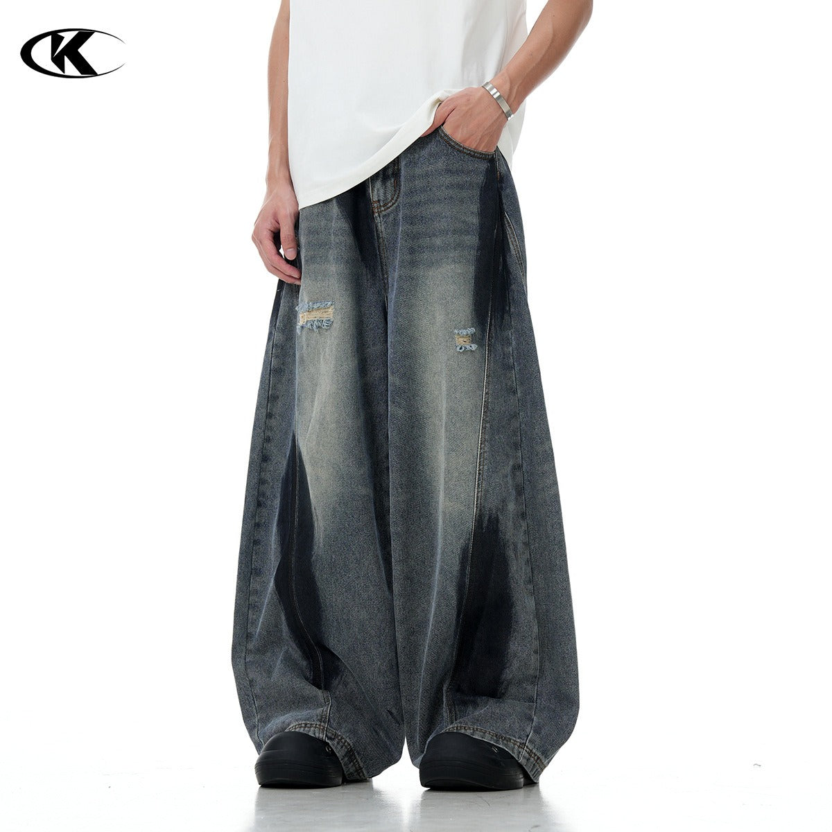 Retro Graffiti Broken Holes Scimitar-silhouette Jeans
