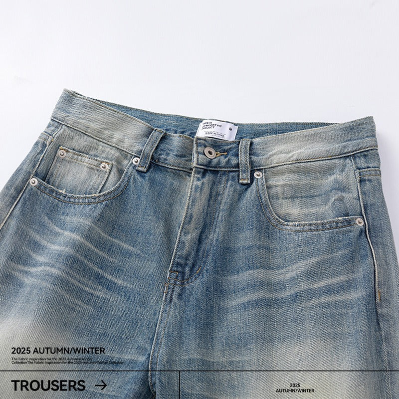 Washed Blue Straight Leg Loose Fit Cleanfit Jeans