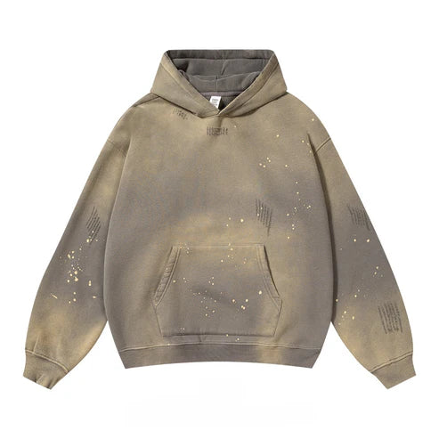 Fleece-lined Monkey Spray Ink Splash Washed Hoodies BK23819