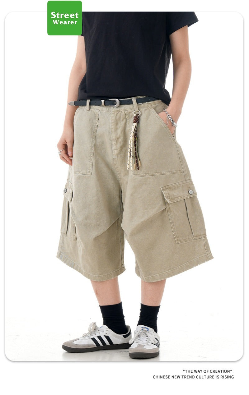 Retro Multi-Pocket Loose Straight Leg Wide Leg Work Shorts SW2001KNCK238D