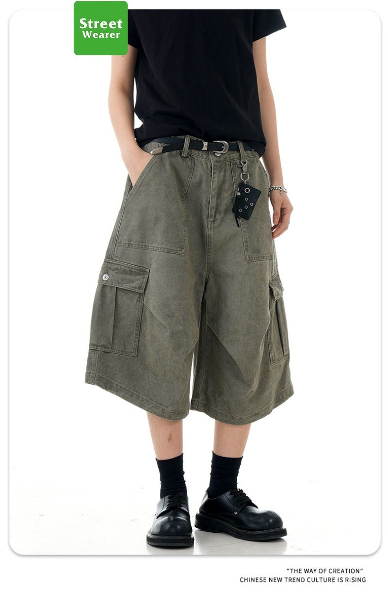 Retro Multi-Pocket Loose Straight Leg Wide Leg Work Shorts SW2001KNCK238D