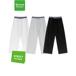 Plaid Color Contrast Double Waist Head Casual Pants K25154