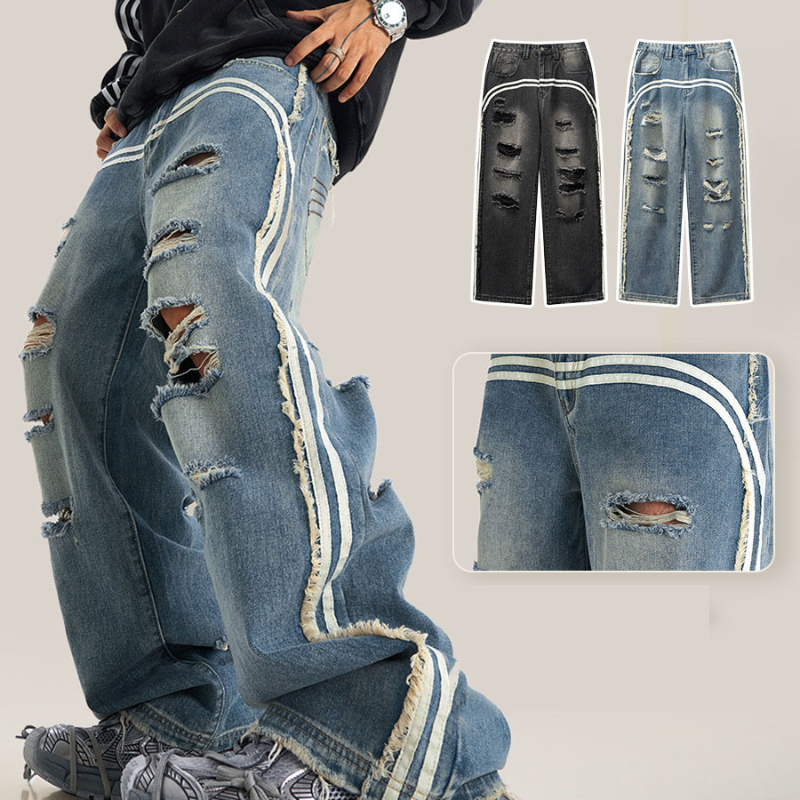 Cleanfit Basic Washed Vintage Casual Straight Ripped Jeans SW023UNFG510
