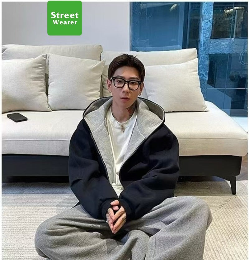 1000GSM Vintage Silhouette Colour Block Hoodie SW037YILUFFJMF33