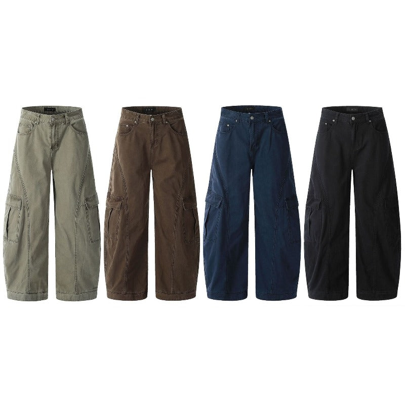 Vintage Baggy  Scimitar-silhouette Multiple Pockets Pants