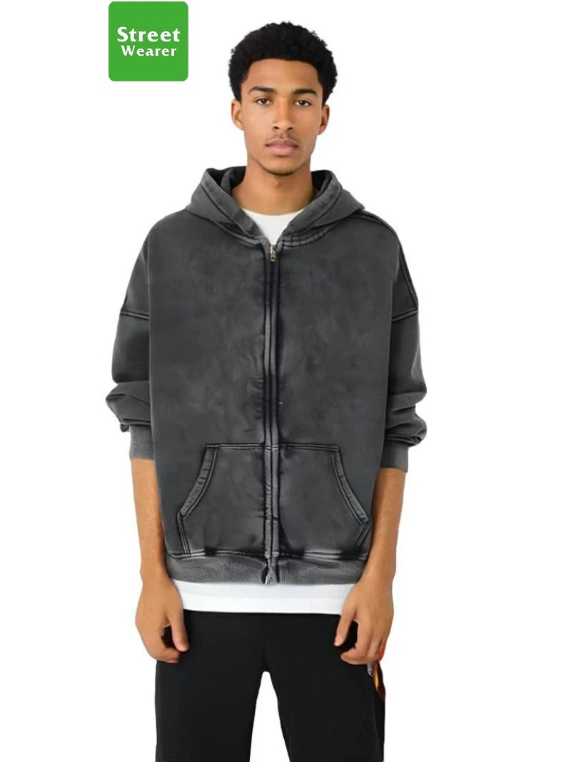 Gradient Spray Horsebit Heavy Wash Vintage Hoodie SW005XJKFLMW-03