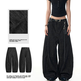 Vintage Black Scimitar-silhouette Wide-leg Jeans