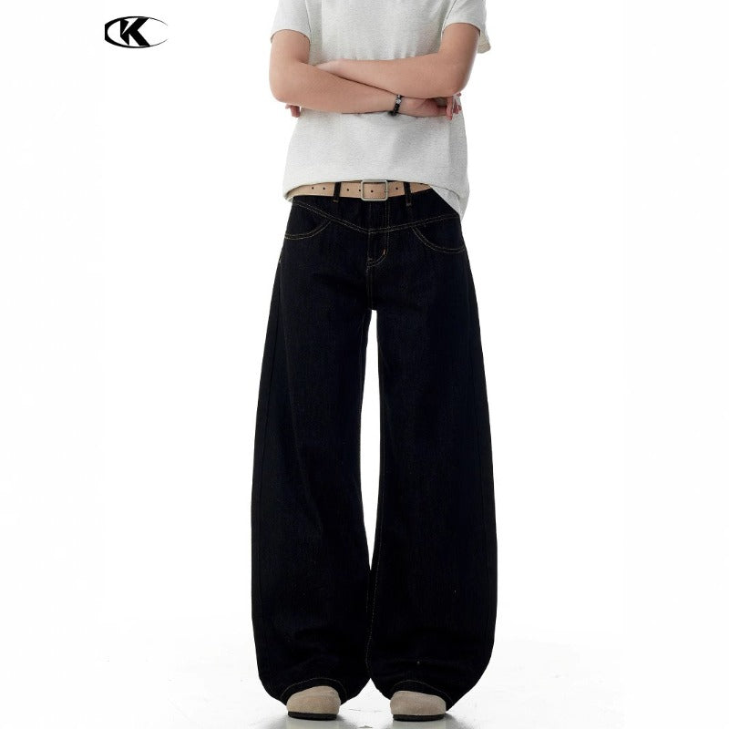 Basic Black Scimitar-silhouette Wide Leg Jeans