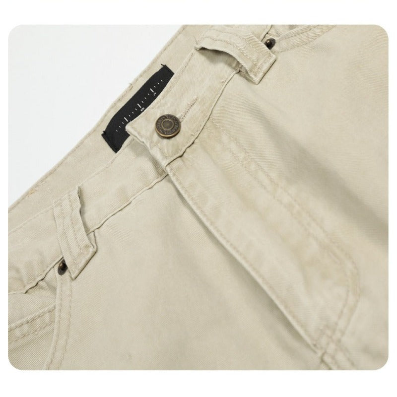 Multiple Pockets Retro-style Curved-leg Baggy Cargo Pants