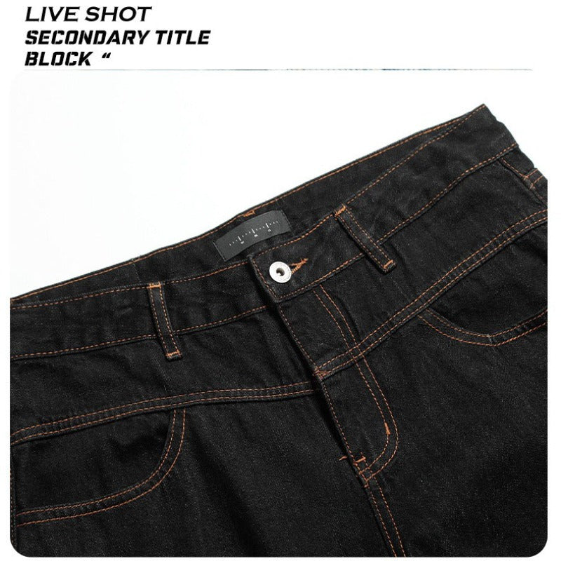 Basic Black Scimitar-silhouette Wide Leg Jeans