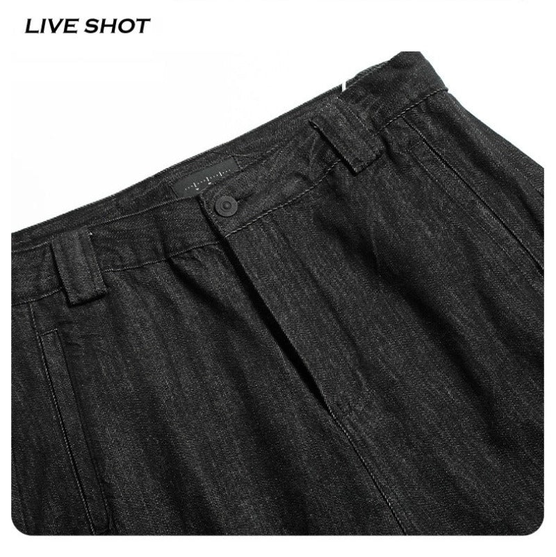 Vintage Black Scimitar-silhouette Wide-leg Jeans