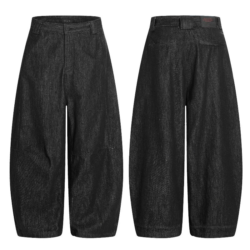 Vintage Black Scimitar-silhouette Wide-leg Jeans