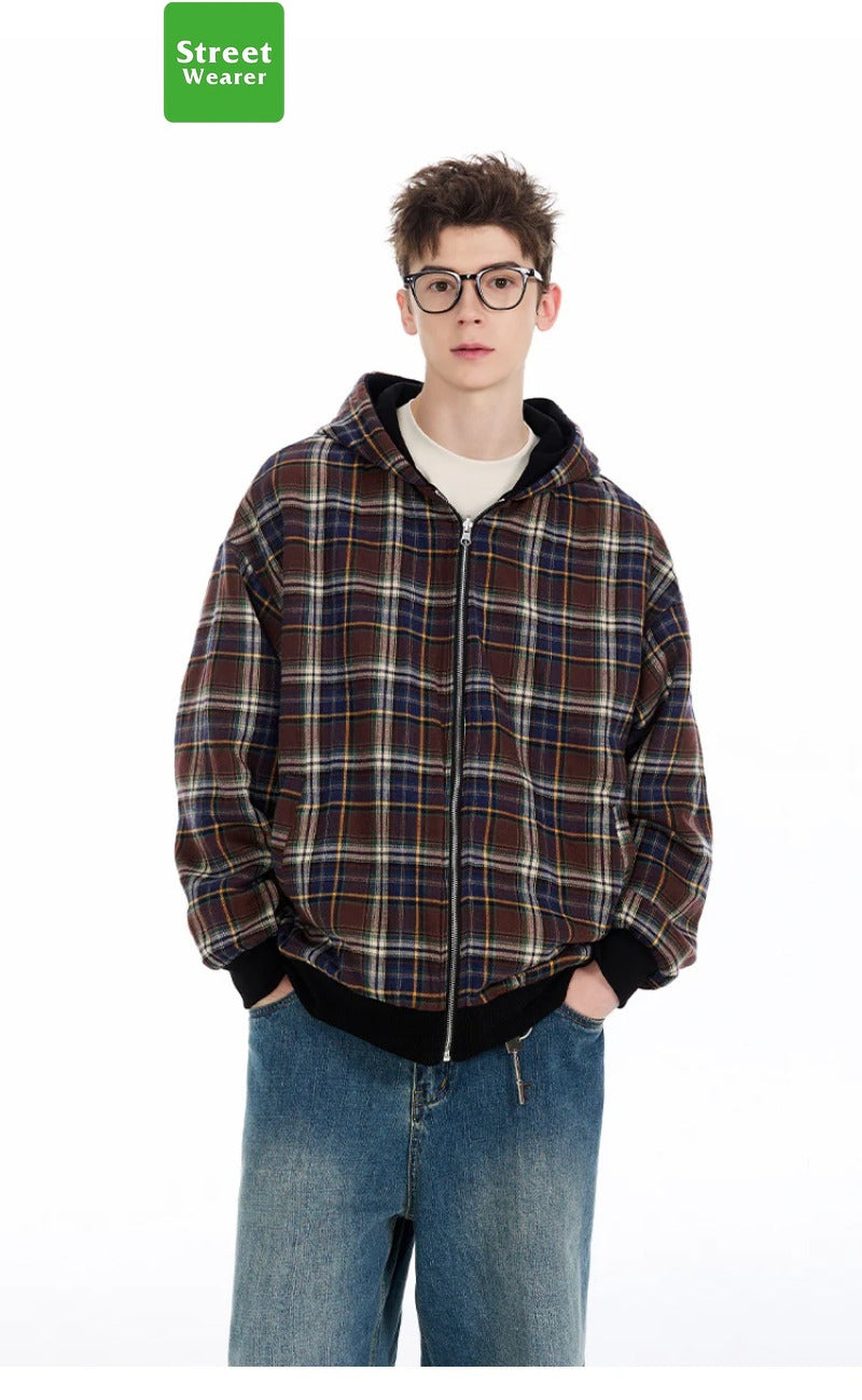 Reversible Wear Plaid Hoodies