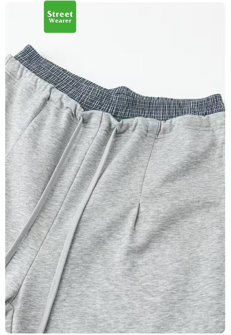 Plaid Color Contrast Double Waist Head Casual Pants K25154