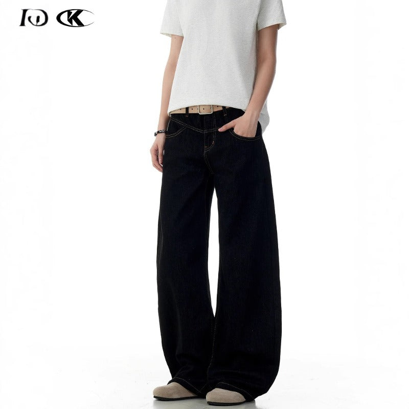 Basic Black Scimitar-silhouette Wide Leg Jeans
